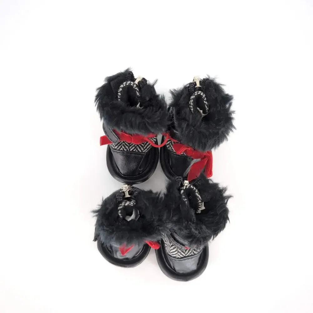 Pooch-A-Lini Pet Black & White Dog Booties with Carry Pouch - Set of FOUR - GUC